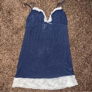 Victoria’s Secret Luxury Blend Lace Trim Navy Chemise